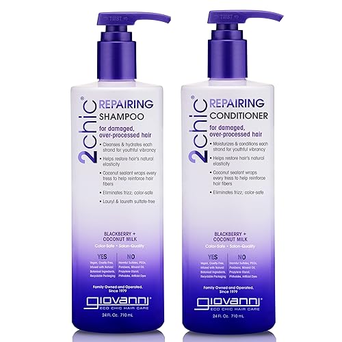 GIOVANNI 2chic - Juego de champú y acondicionador ultra reparador, 24 onzas cada uno, aceite de mora y coco para cabello seco, dañado, argán,