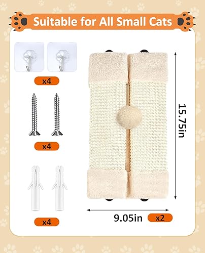 Miniatura 3 de BNOSDM Paquete de 2 rascadores de pared de esquina para gatos, almohadillas para arañazos de mascotas para gatos, tabla de rascar vertical,