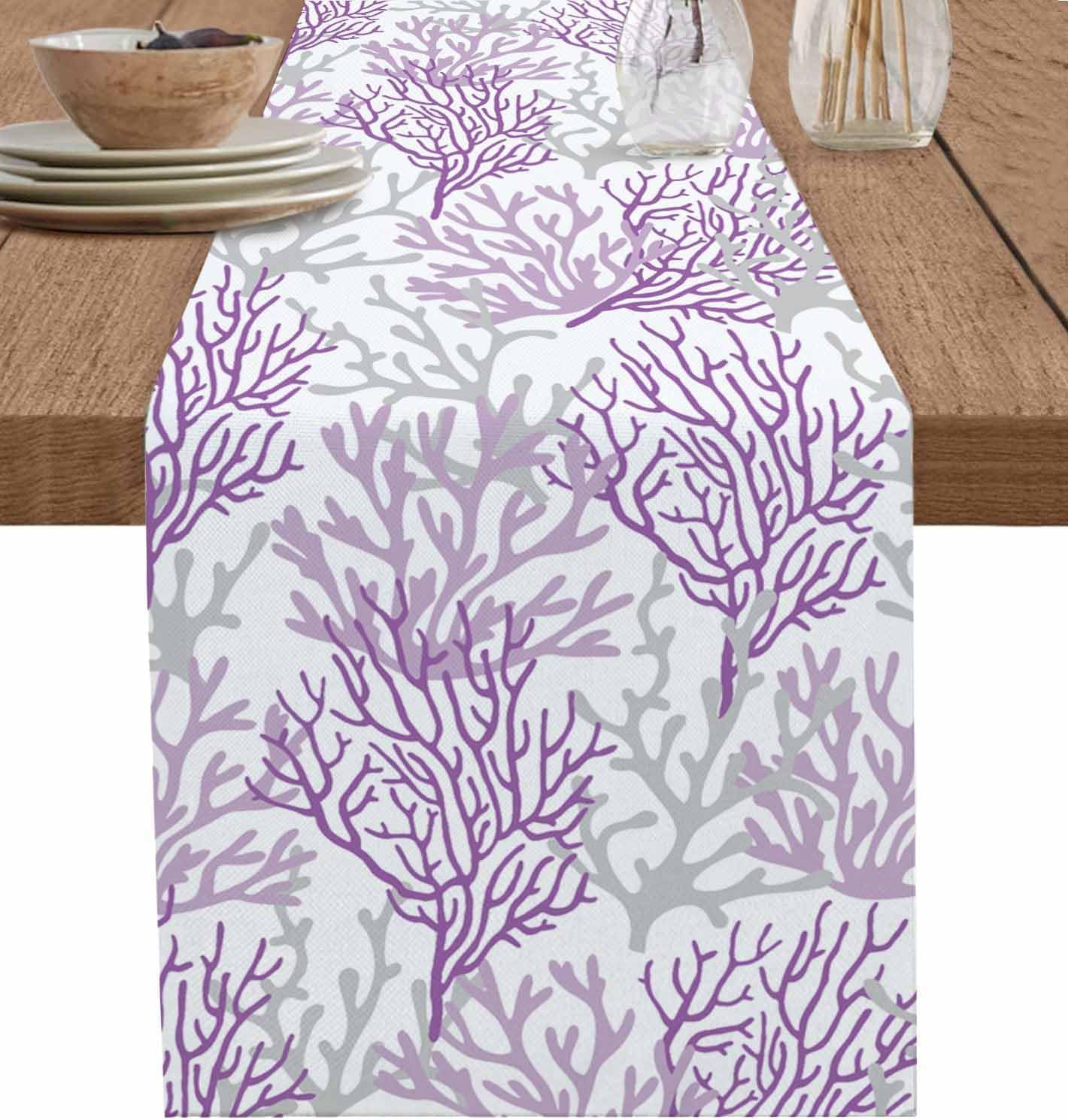 Coral Cotton Linen Rectangle Table Runners - Summer Theme Beach Starfish Coastal Modern Geometric Coffee Table Runner Dresser Scarves for Wedding Party Banquet Dinning Kitchen (33*120cm,#5-Purple) — image 1