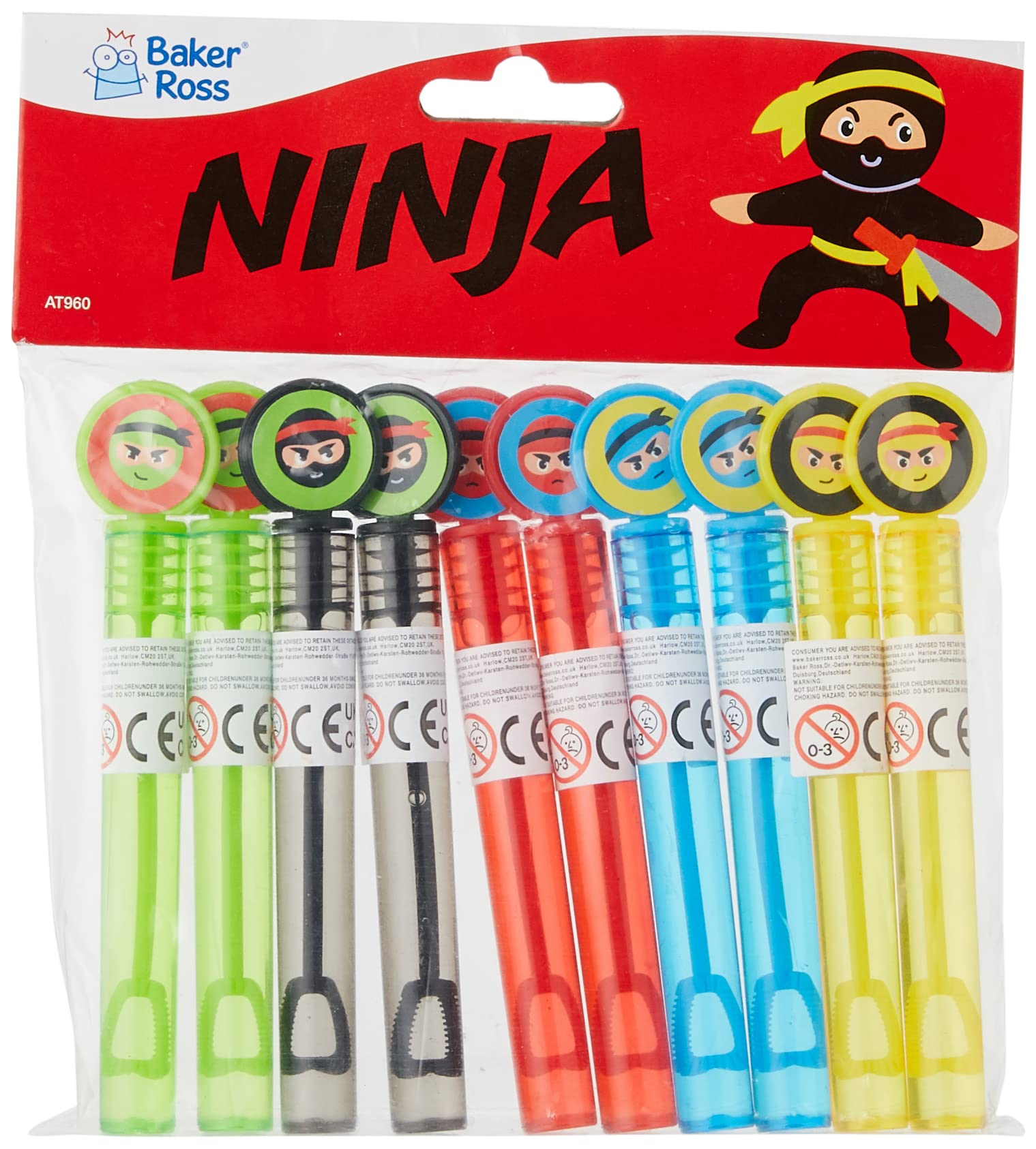 Baker Ross AT960 Ninja Touchable Bubbles, For Kids Party Bags and Small Toys for Children (Pack of 10), Assorted, Yellow,blue,green,red,black