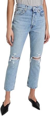 AGOLDE Womens Riley Distressed Crop Jeans