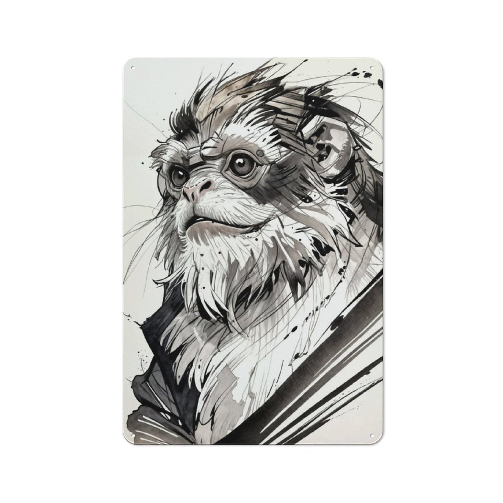 Junmoney Monkey Portrait In Ink Retro Metal Sign 30X20cm Featuring For Living Room Wall, For Vintage Wall Decor Fans, For Themed Room Decoration