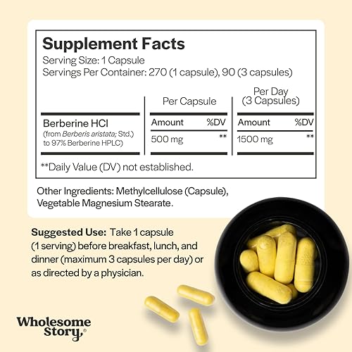 Miniatura 4 de Suplemento de berberina 1500 mg  Berberina 500 mg por cápsula  97% de pureza estandarizada  Apoya los perfiles metabólicos y el equilibrio hormonal