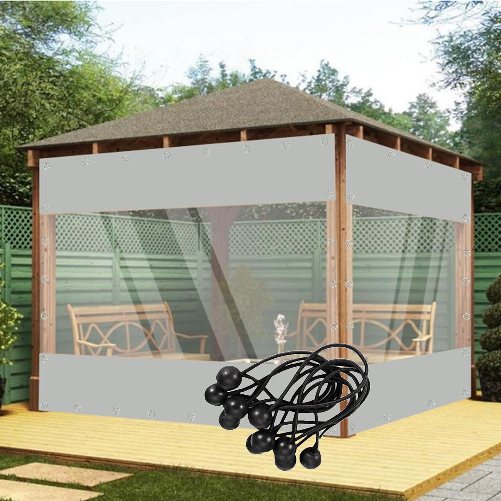 Vsheng Clear Transparent Tarpaulin Side Panels Outdoor Pvc Waterproof Tarp Curtains Vinyl Splicing Tarpaulin For Pergola Gazebo Patio Porch Balcony Carport Canopies Curtain(6'Wx8'h(1.9 X2.5 M))