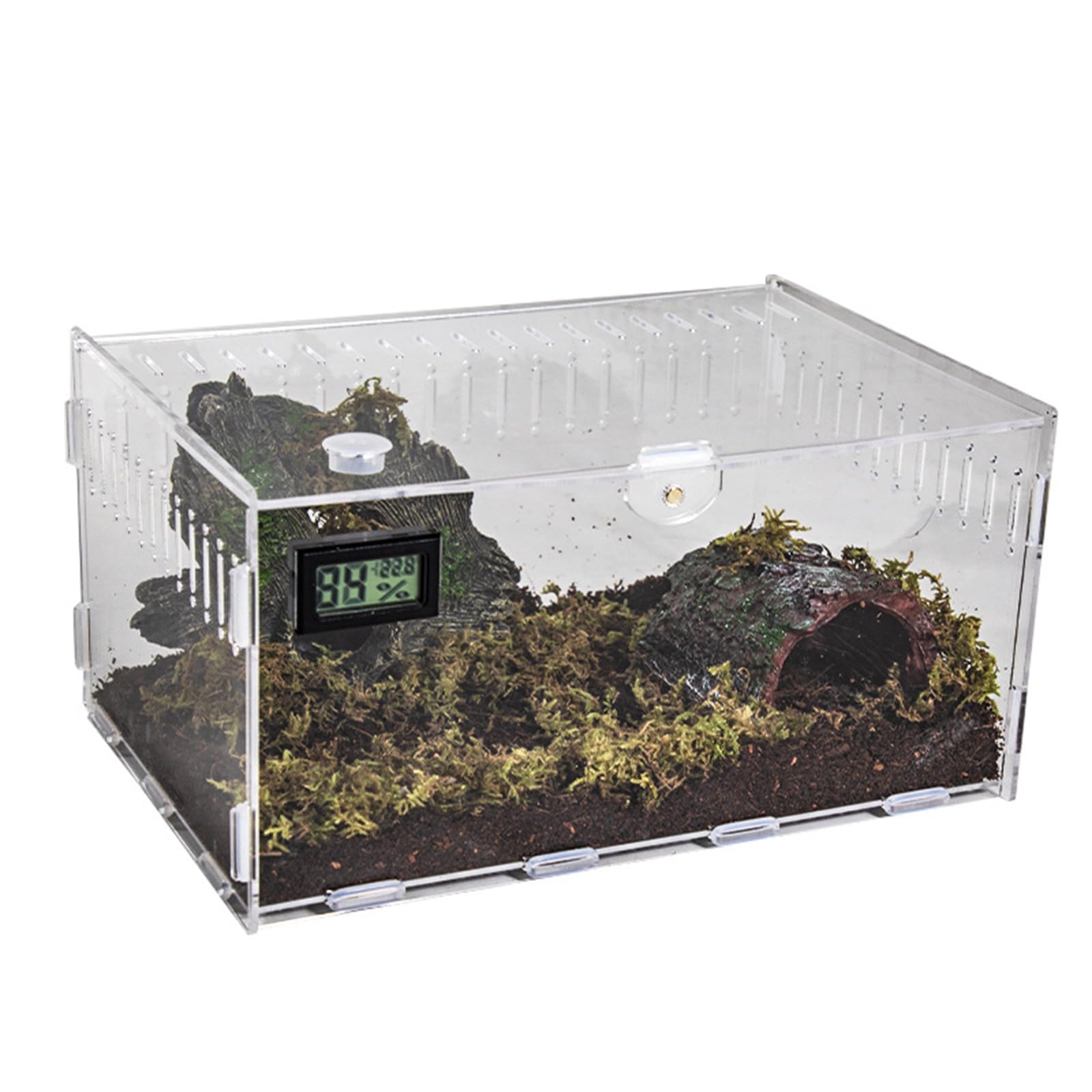 Piccolo Terrario in Acrilico con Termometro e Igrometro Digitale, Scatola di Allevamento Trasparente per Lumache, Rettili, Ragni, Insetti, Tartarughe (40 * 25 * 20cm)
