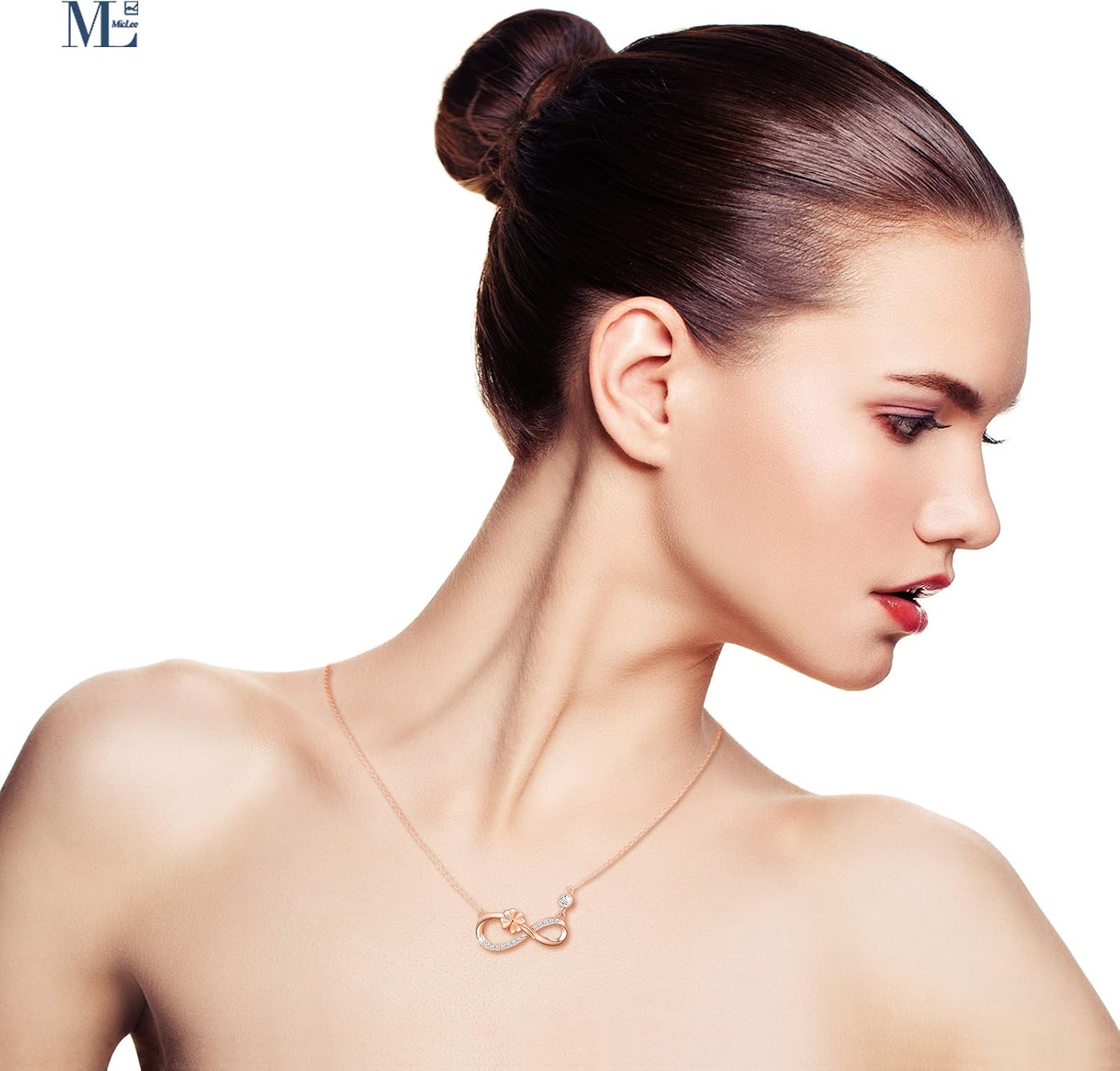 MicLee Women's girl's Necklace pendant, 925 Sterling Silver necklace, Cute Four leaf clover and infinity symbol necklace - Image 5
