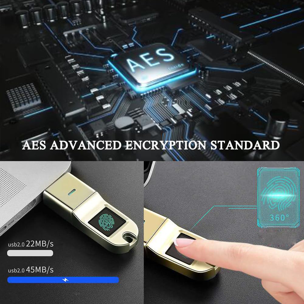 Unità flash USB con sblocco delle impronte digitali, Usb3.0, archiviazione crittografata partizione Android/PC, compatibilità multi-interfaccia, identificazione accurata, argento+64g