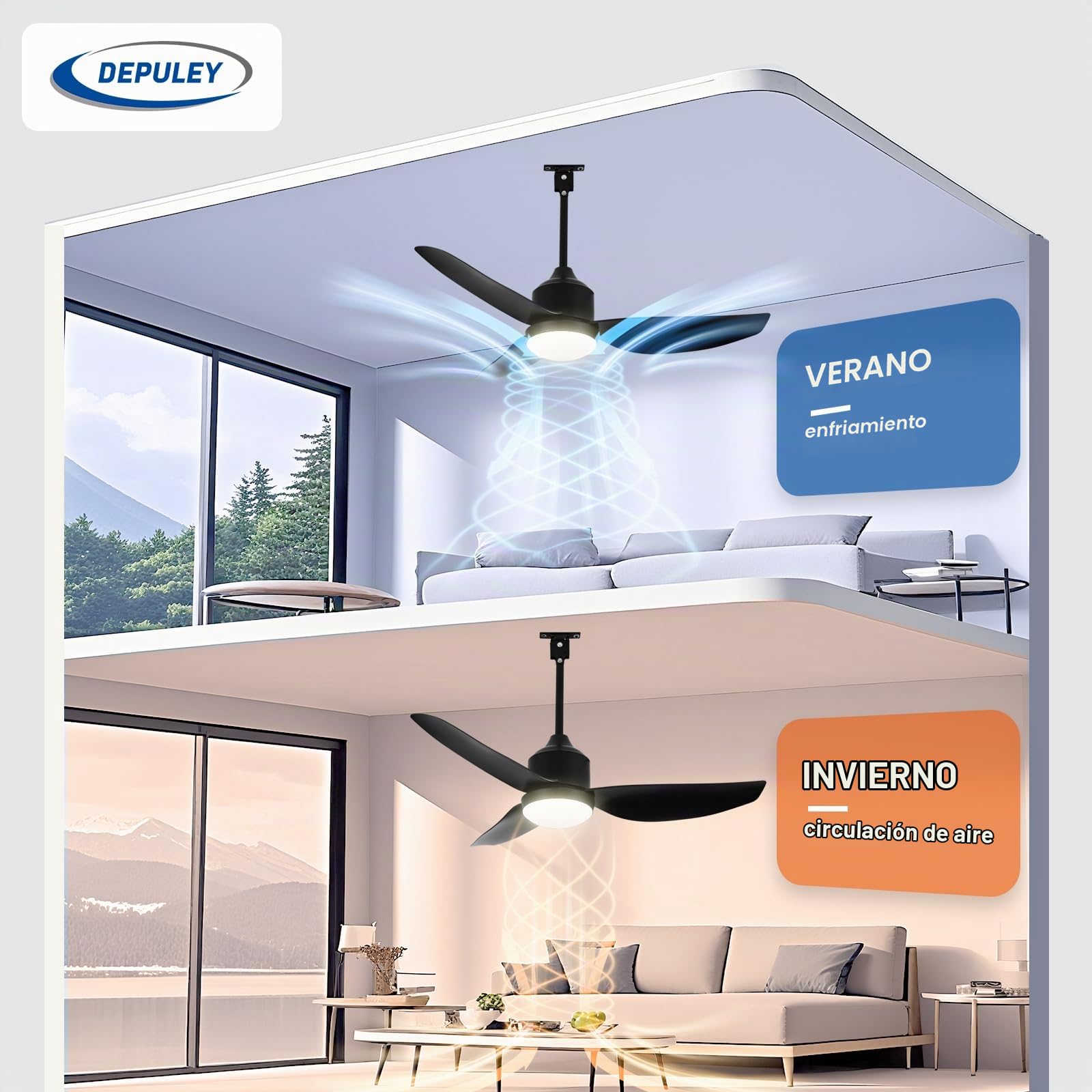 Depuley Ventilador de techo para exteriores con luz: Ventilador colgante negro de 42" para cenador, resistente al agua - Ventiladores enchufables para exteriores para patios con mando a distancia APP