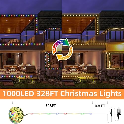 Miniatura 2 de Anycosy Luces de cambio de color dual, 328 pies, 1000 LED para exteriores, impermeables, control remoto, luces de árbol de Navidad, 8 modos y