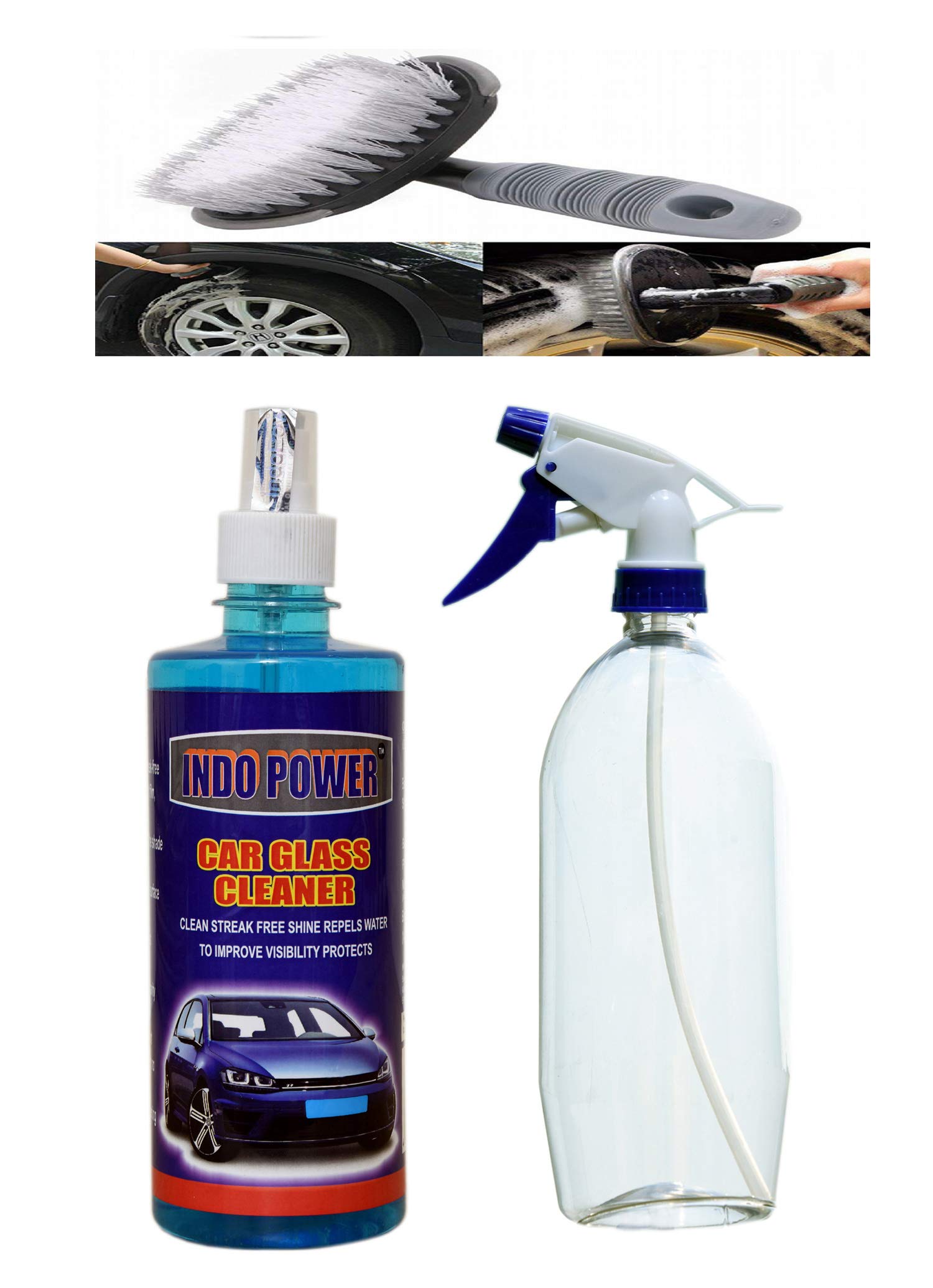 HCYYY678- CAR Glass Cleaner 500ml. + Multipurpose Car Wash Bottle Blue Nozzle Spray .+All Tyre Cleaning Brush-image-18