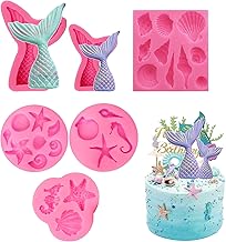 QYCX 6 Pack Silicone Molds-Seashell Mermaid Tail Mold Silicone Fondant Mold/Cake Molds/Chocolate Mold-Candy Starfish Hippocampus Mold Soap Mold DIY Baking Tool for Beach Theme Wedding Birthday Party Cake Decoration Cupcake Topper Cupcake Decor Sugar Craft (Sea Animal Silicone Molds)
