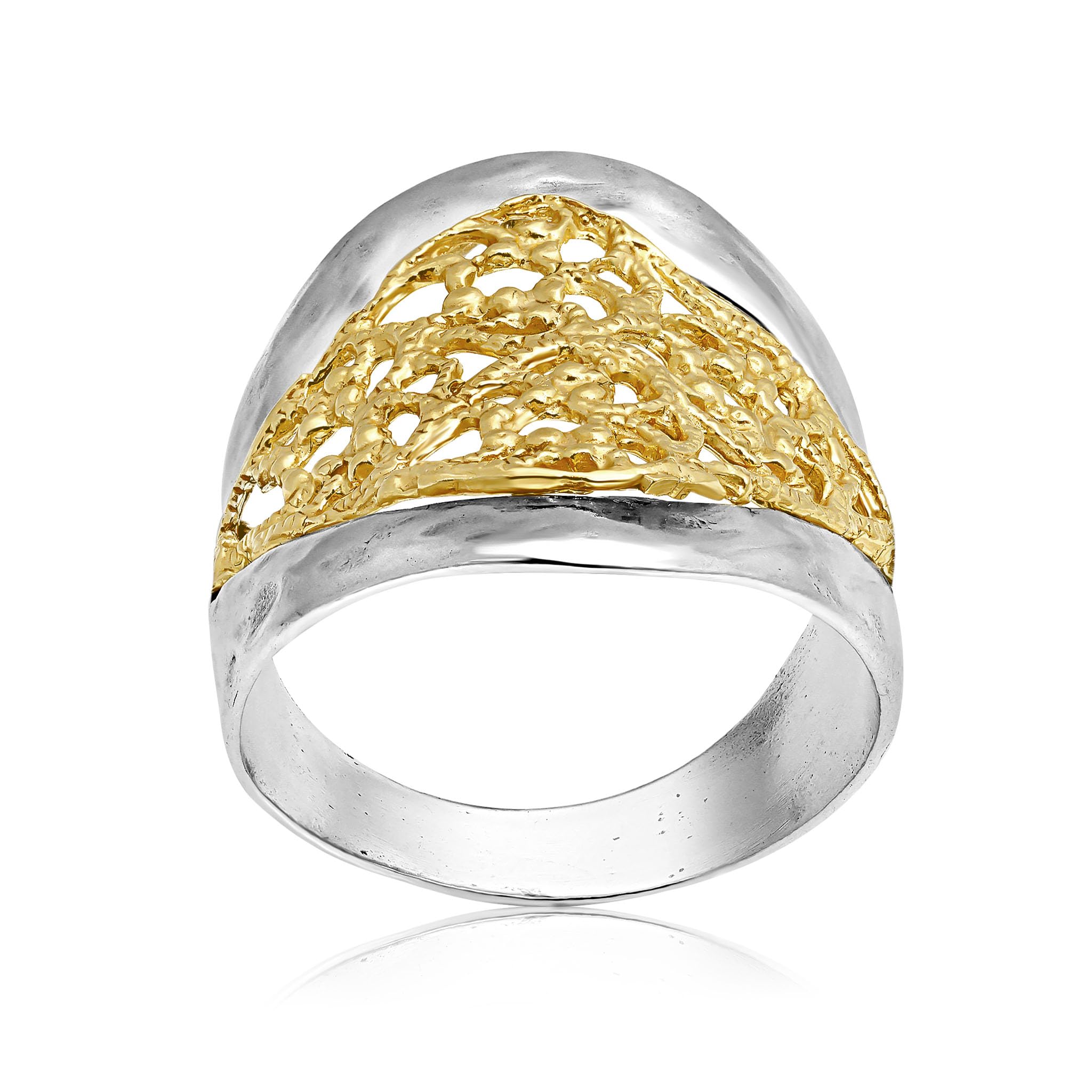 JEAN RACHEL JEWELRY Zweifarbiger Ring aus gemischtem Metall für Damen – 925er Sterlingsilber & 14 Karat Gold – Filigranes Statement – läuft nicht an, nickelfreie Passform