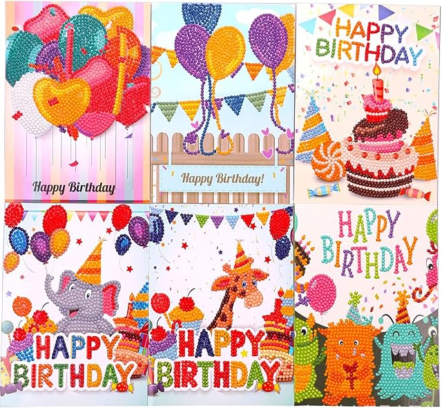 Birthday Cards DIY 5D Diamond Painting Car Number Kits for Kids & Adults, 6Pcs 5x7 Inch Party Full Drill Design with Envelopes & Tools Included Greeting Stickers Embroidery Cross Stitch Gift,Pattern 1