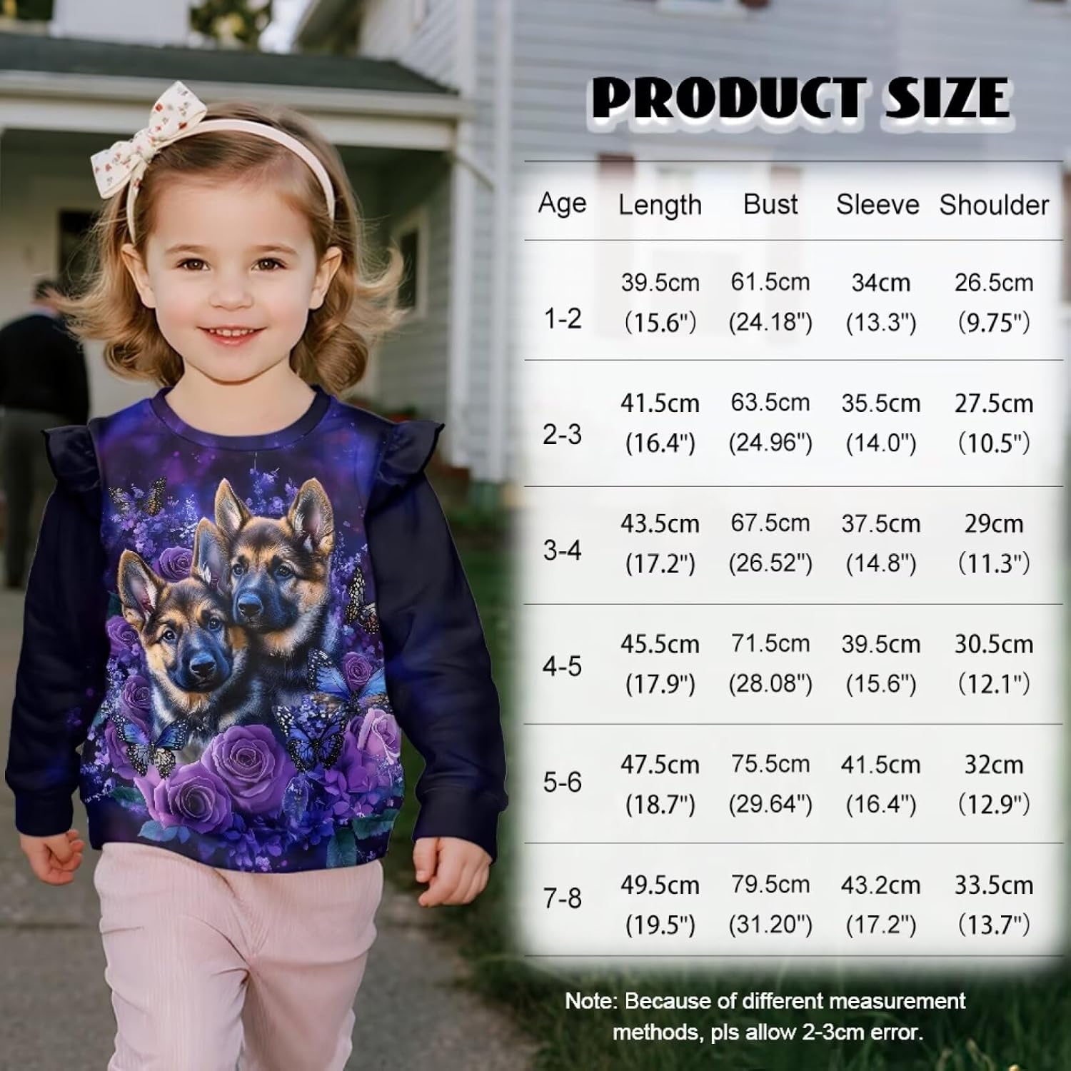 WELLFLYHOM Girl's Graphic Shirts Top 1-8T Long Sleeve Crewneck Sweatshirts Pullover Drop Shoulder Sweater Top