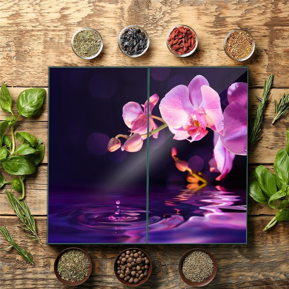DarHaus Piastra di copertura 90 x 52 cm copertura piano cottura a induzione universale in ceramica per piatti da cucina paraspruzzi tagliere in vetro temperato, decorazione, Rosa orchidea