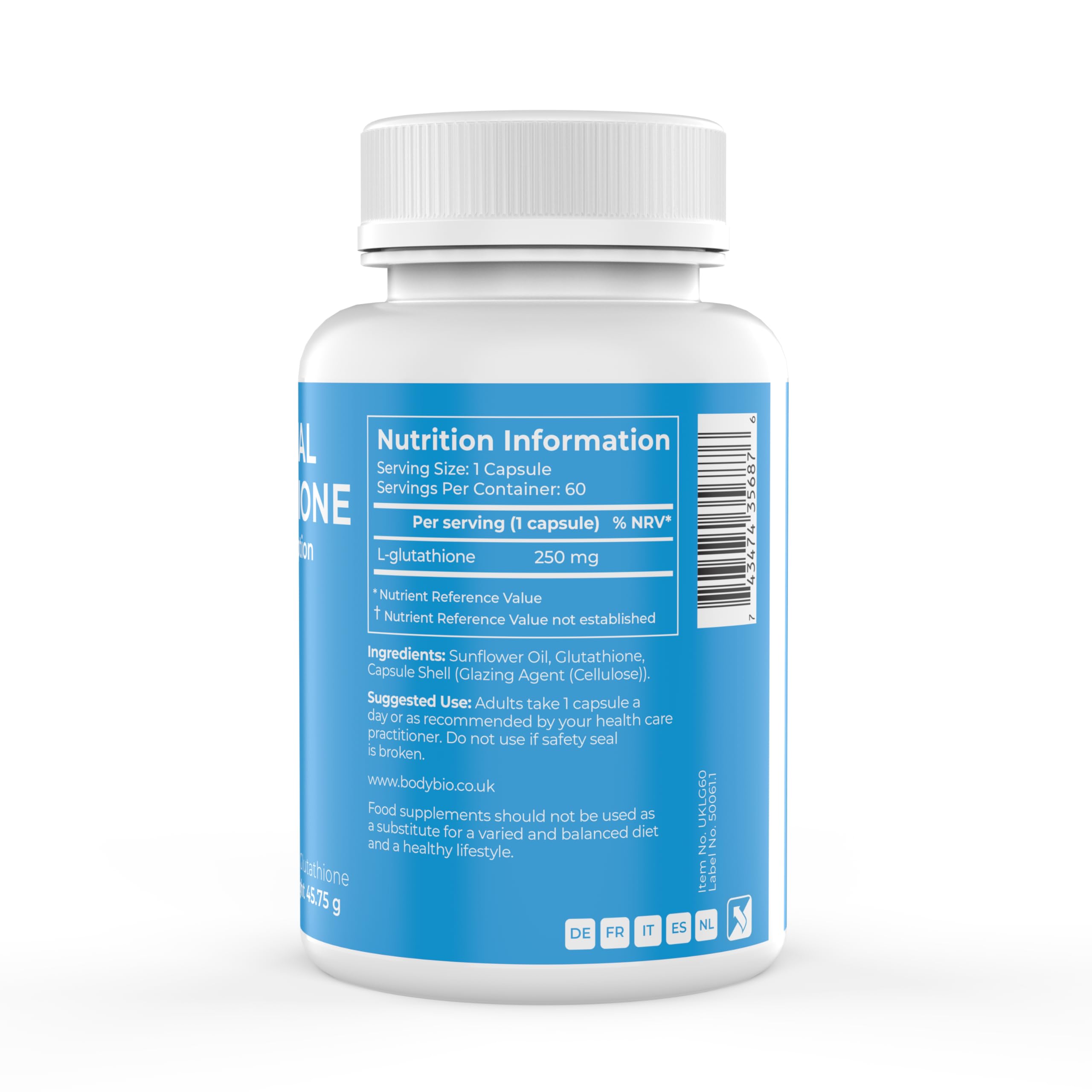 BodyBio Liposomal Glutathione - Hochwertiges Antioxidans mit Liposomaler Technologie für Optimale Aufnahme, 60 Glutathione Kapseln