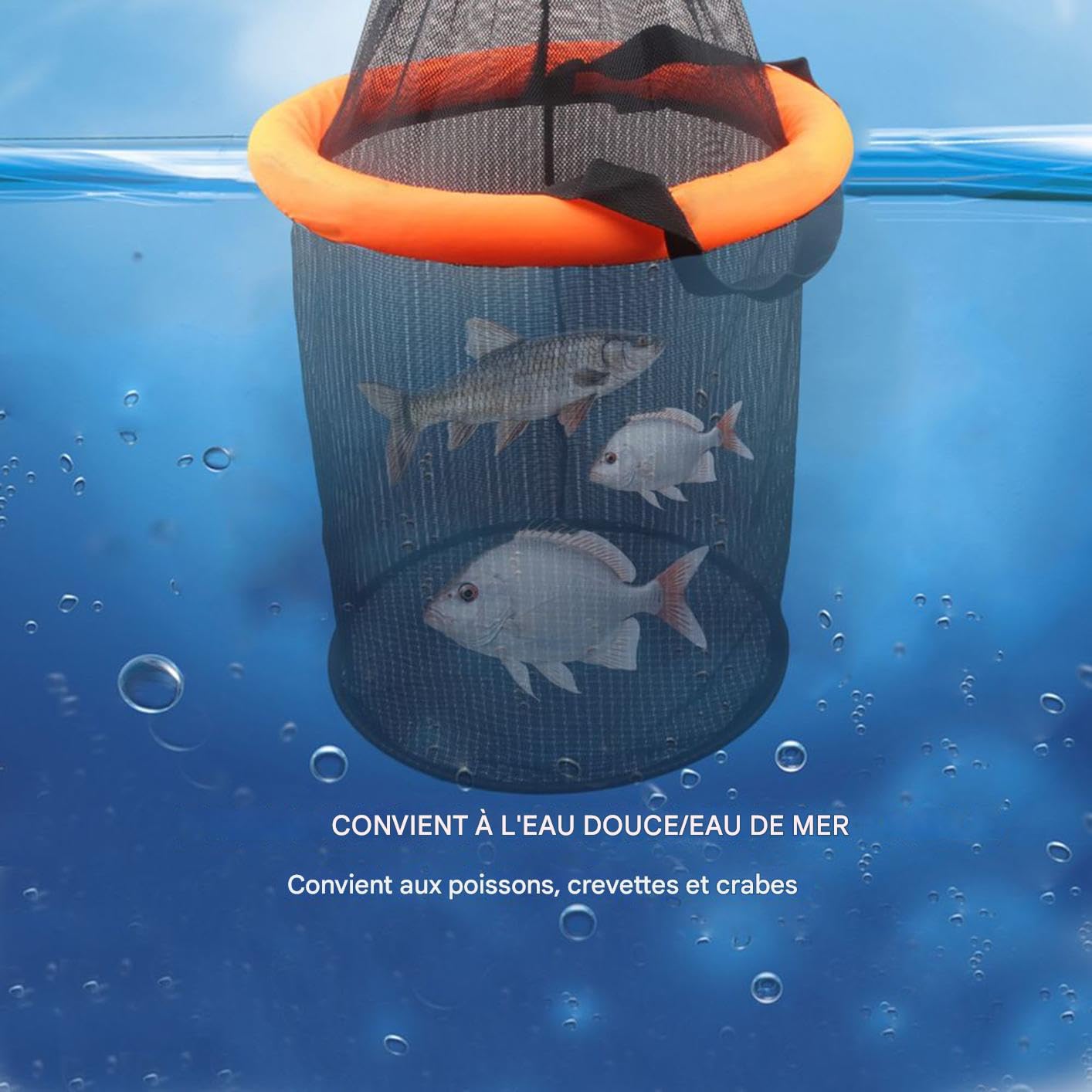 Cesto da – Rete pieghevole per esche vive, cesto galleggiante per pesci in rete con cordino di serraggio per gamberi, pesce gatto, in acqua salata, acqua, alla
