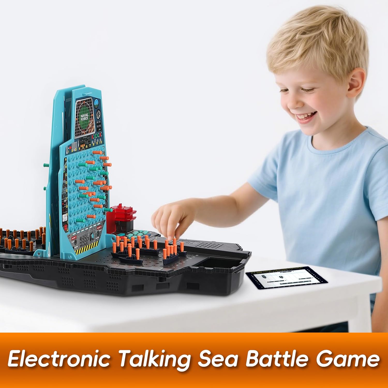 Talking Sea Battle Board Game with Light and Sound Effects, Electronic Naval Battle Strategy Game with 200 Preset Ships Layout, Logicality Training, 1-2 Players, Family Board Game (Black) image 3