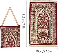 Vista 3 de Anlising Muslim Prayer Mat with Elegant Design Bag, Portable Foldable Rug for Ramadan (Red)