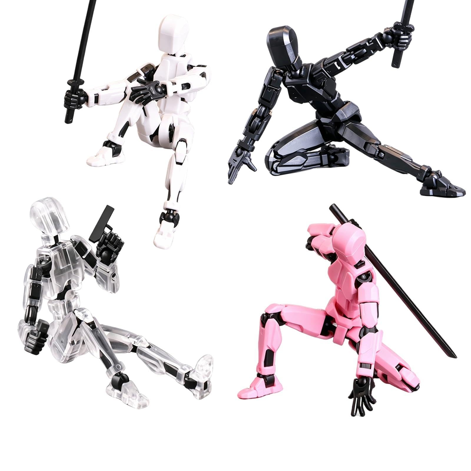 CutitiUU 4 Pack T13 Action Figure,3D Printed Multi-Jointed Movable Robot Dummy Set,4 Colors Assemble t13 Models, DIY Pose Stand Titan 13 Action Figures,3D Printed Multi-Jointed Movable Toy (Group B)