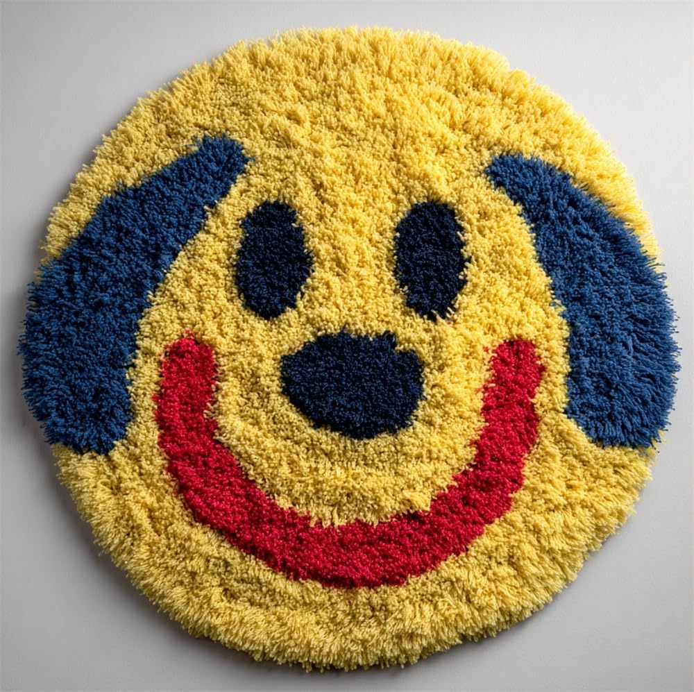 kitphoenix Creative Latch Hook Rug Kit Festival Smiling Dog 20X20Inch (50X50Cm) Animal Pattern Handmade Latch Hook Kits for Adults for Christmas Carpet Beginners Adults