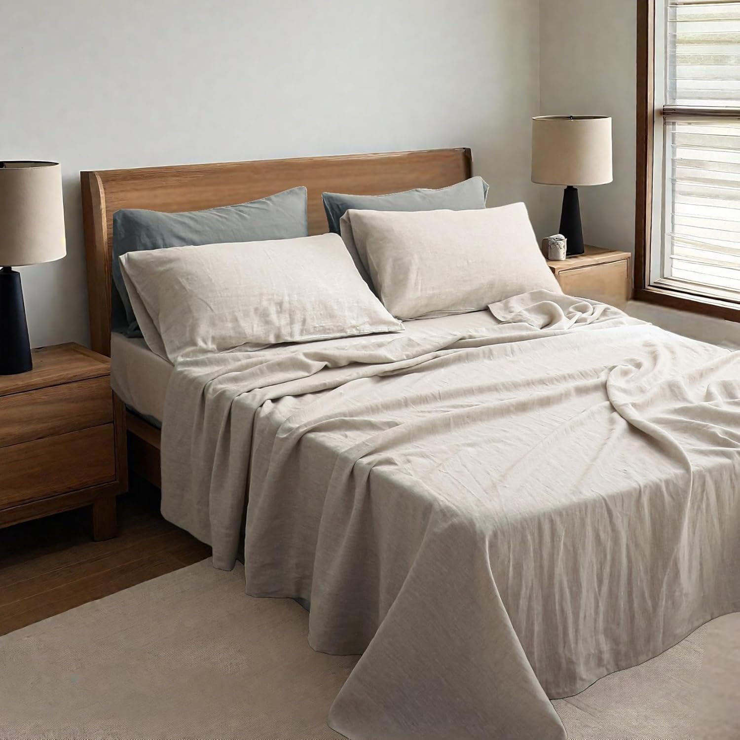 Simple&Opulence 100% Linen Sheets Full Size Set, 4 Pcs Natural French Linen Bed Sheets, Breathable Soft Durable Bedding Set for All Season (Linen, Full) - Image 2