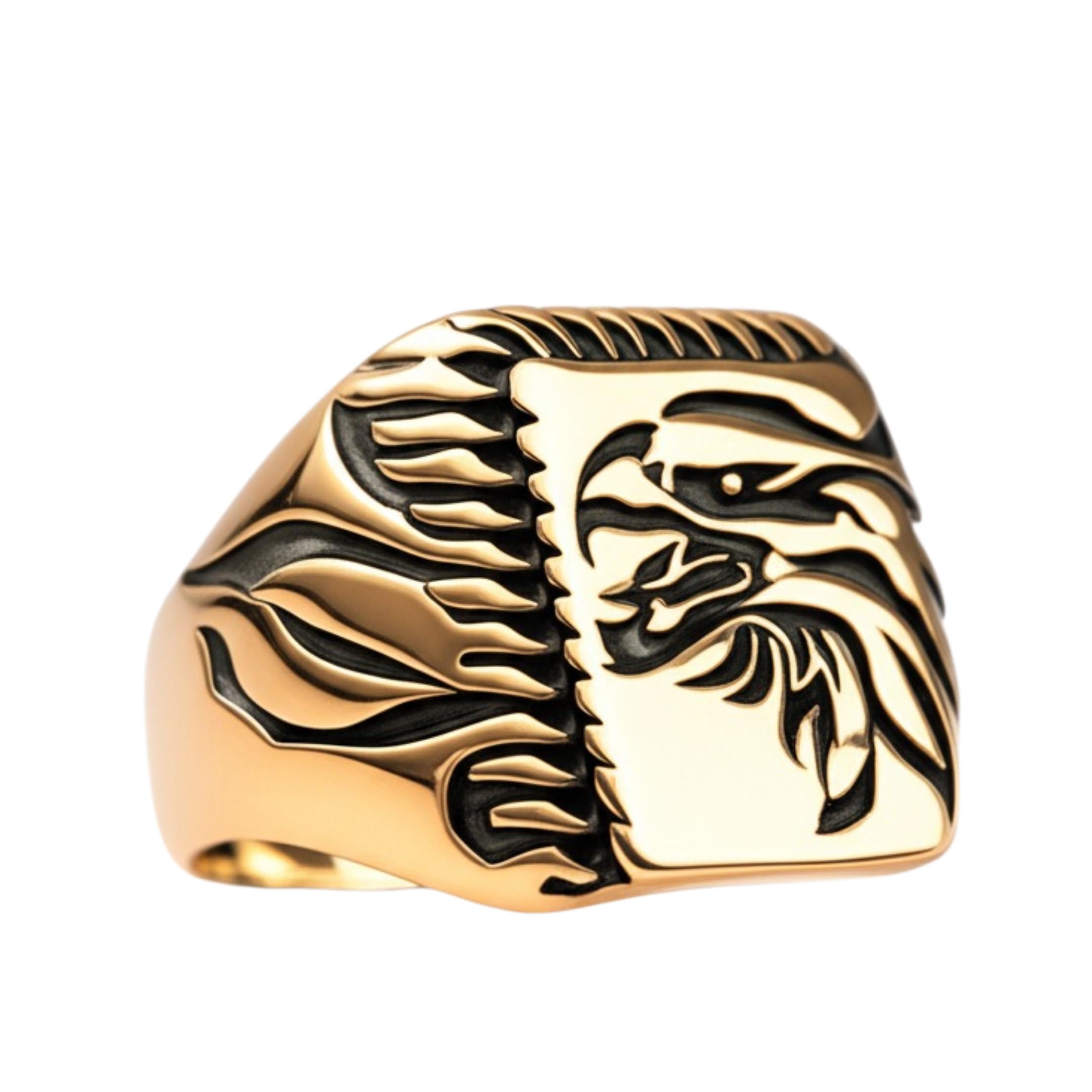 the men thing Royal Series - EAGLE FIRE RING - Pure Stainless Steel Men’s Gold-Plated Ring – Statement Luxury Jewelry (Size : 16-22-26)-picture-3
