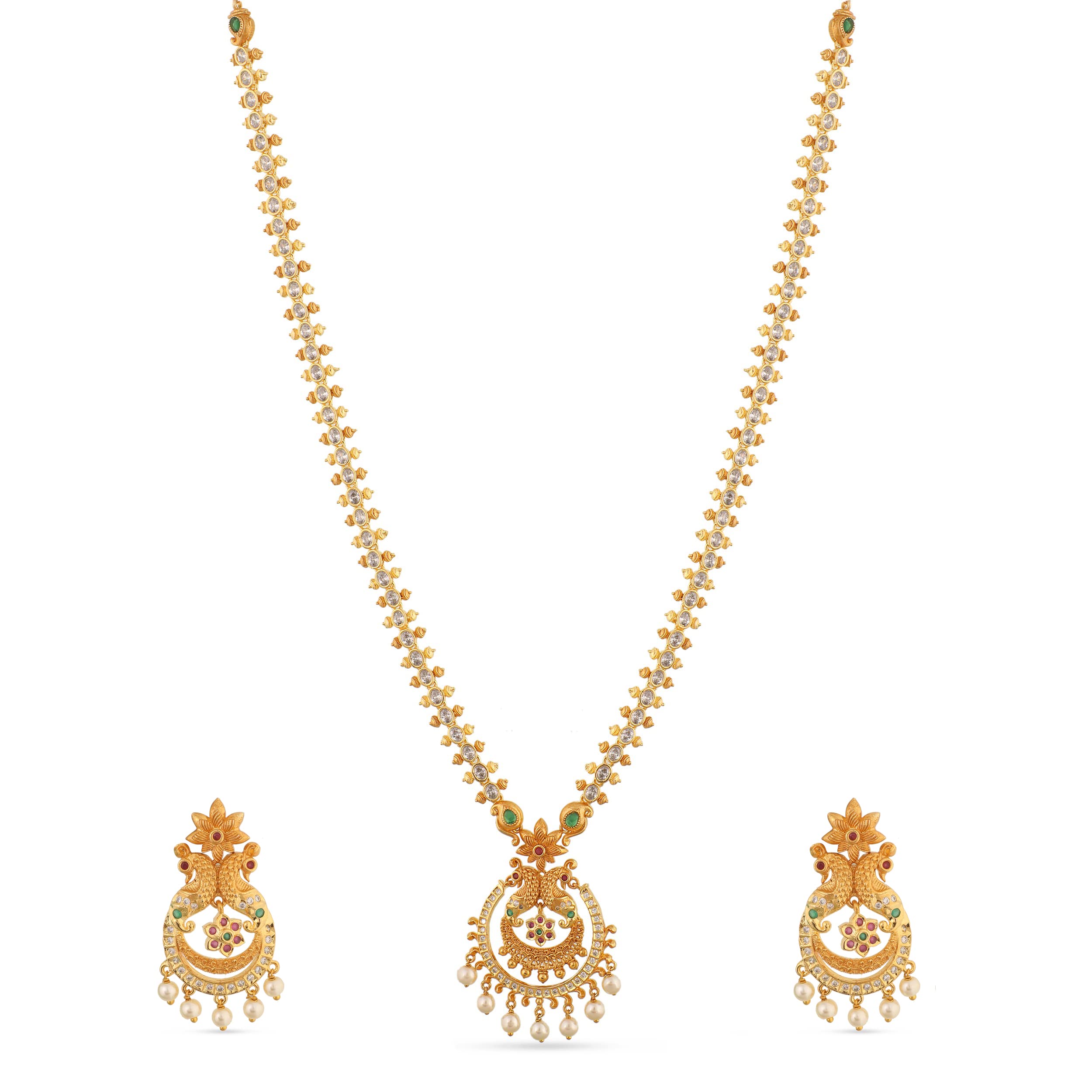 TARINIKA Hrida Nakshatra CZ Long Necklace Set - Indian Jewelry Sets for Women| Perfect for Ethnic Occasions| Traditional South Indian Necklace| 1 Year Warranty*, Brass, Cubic Zirconia