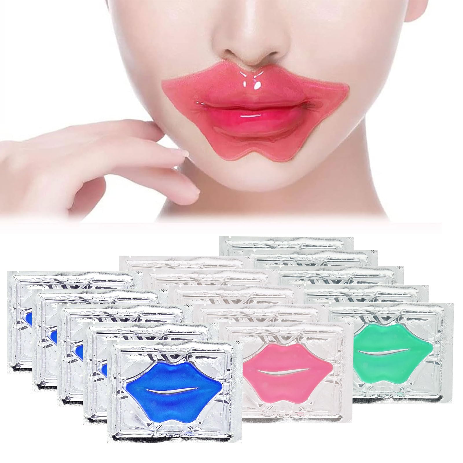 Máscara De Labios, 15 piezas Lip Sleeping Mask, Parche Labial, Juego de Máscaras de Labios de Cristal de Colágeno, Mascarilla Labial Para el Cuidado de Los Labios para LabiosSecos y Agrietados