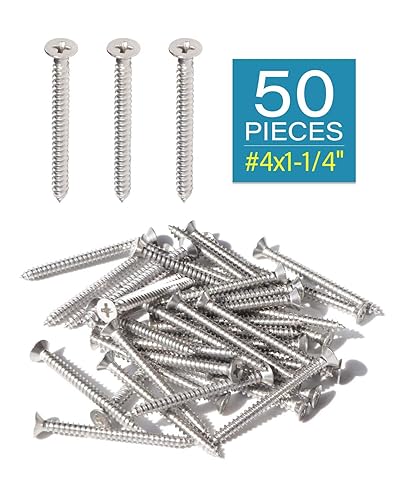 Miniatura 2 de 100 tornillos de madera Phillips de cabeza plana inoxidable #4 x 1-14" (32mm) 18-8 (304) tornillos autorroscantes avellanados de acero inoxidable