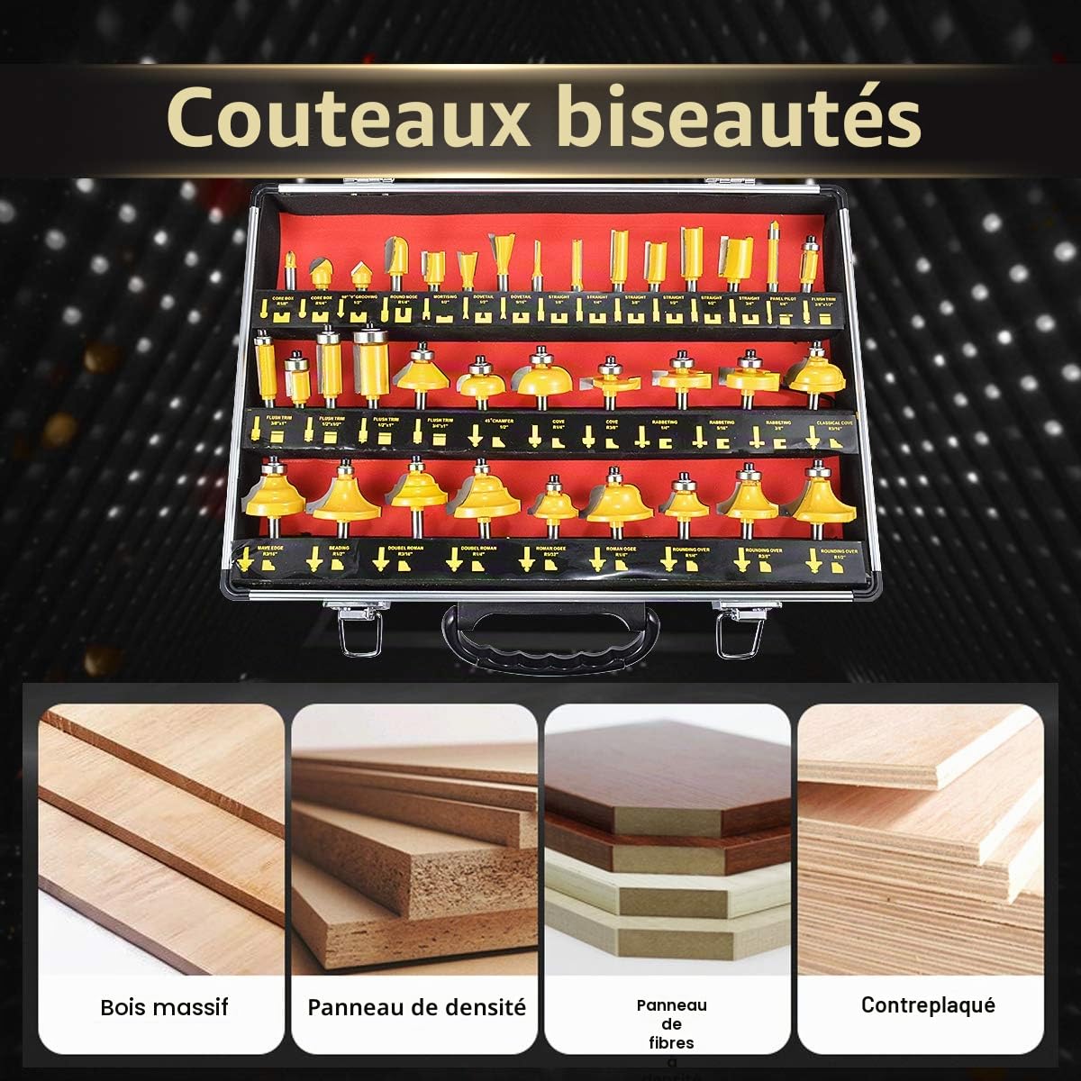 KATUR 35Pcs Fraises en carbure de tungstène réglées 1/2 queue, Fraises en carbure de tungstène réglées avec un boîtier en alliage, Outils de coupe de fraisage pour le bois (queue de 1/2")