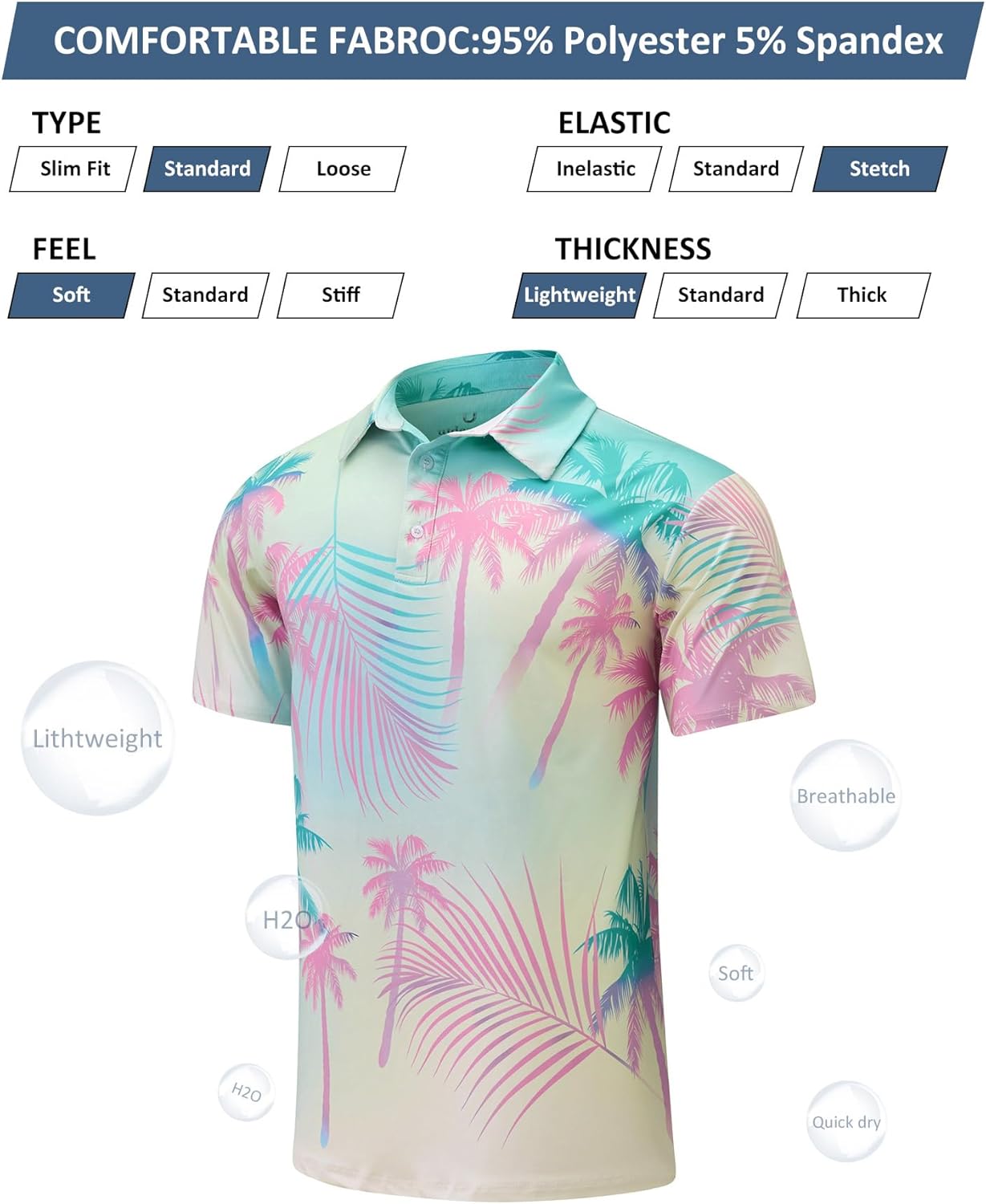 uideazone Mens Polo Shirts Short Sleeve Dry Fit 3D Print Moisture Wicking Funny Golf Shirt