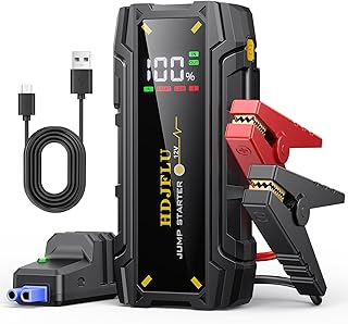 Portable Car Starter HDJFLU 3000A Jumper Starter (7.0L Petrol and 5.5L Diesel Engines), 12 V Car Battery Jumper Box with Smart Jumper Cables, LED Lights