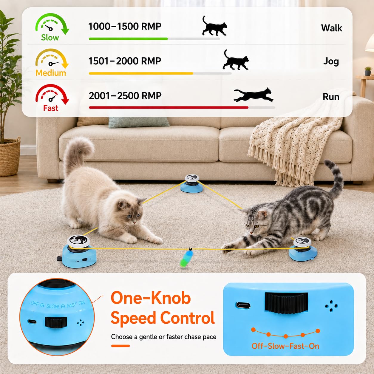 ITSHINY Jouet électrique pour chat, jouet interactif pour chat avec chemins de course réglables, modes automatique/manuel, rechargeable, pour jouer actif, santé
