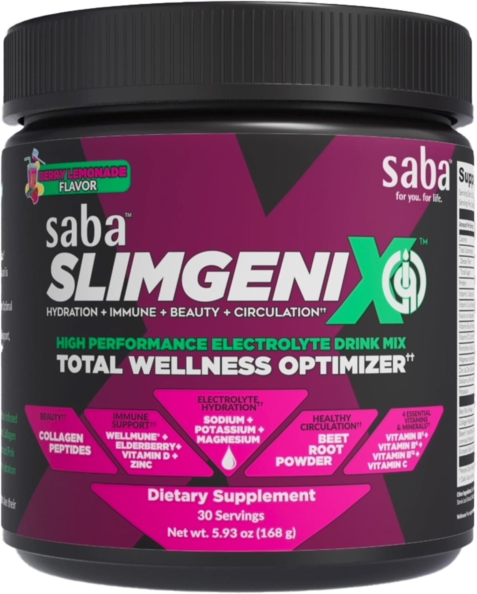 SlimGenix IQ Electrolyte Powder Drink Mix – Hydration + Immune Support with Vitamin C, Zinc, Elderberry, Beet Root & Collagen – Berry Lemonade – 30 Servings