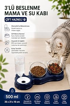 ift Hazneli- 3 l  Beslenme Mama ve Su Kab  Lacivert 500ml 36 * 21 * 16 cm