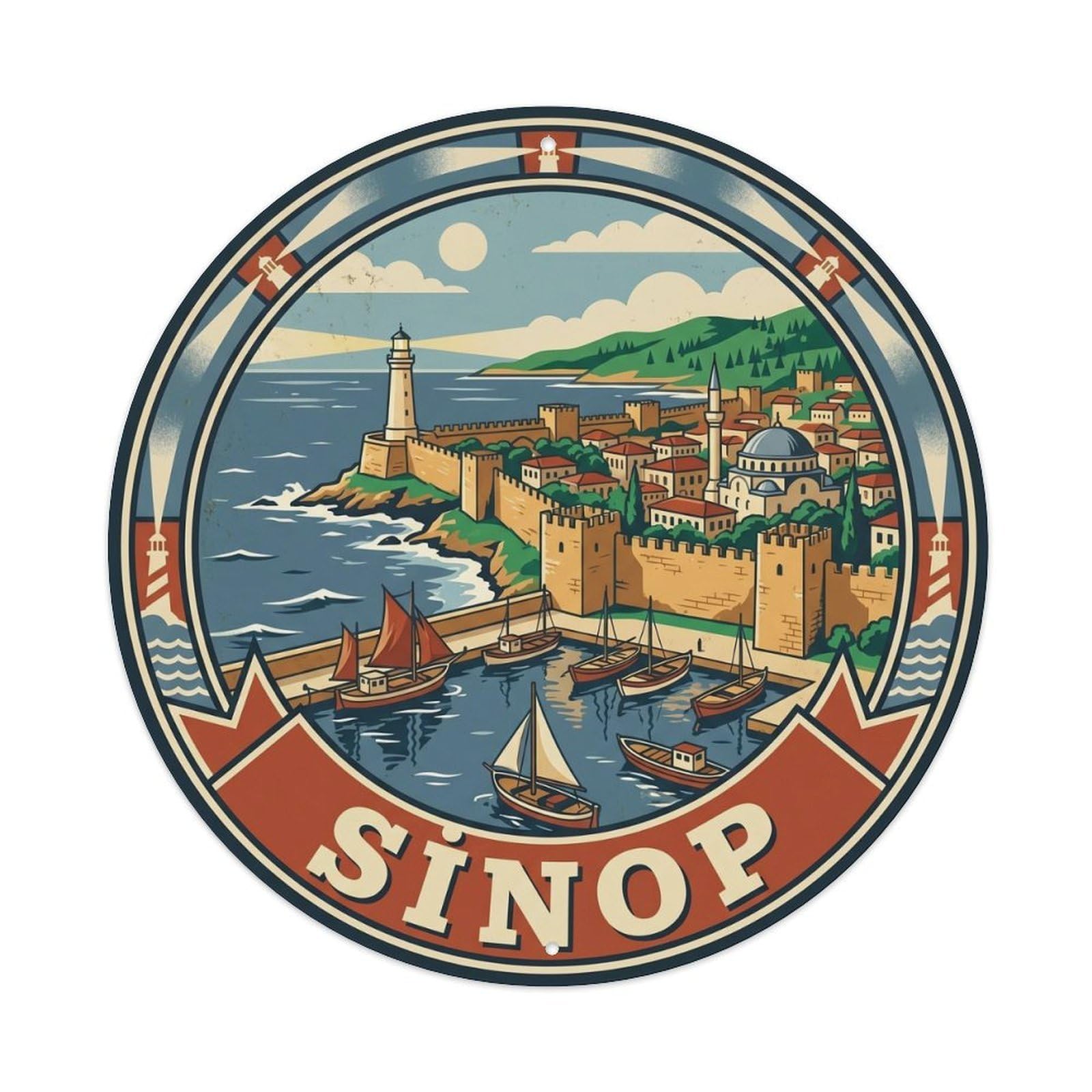 Sinop Castle Fortress Travel Turkey Heritage Graphic Metal Tin Sign