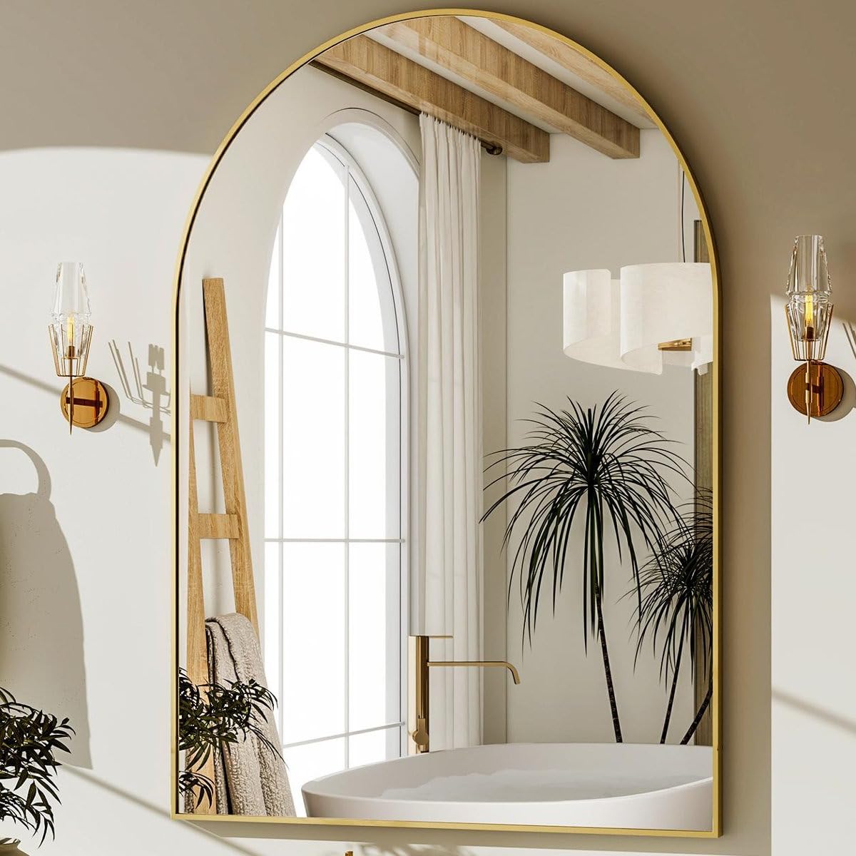 Arched Decorative Wall Mirror – Durable Aluminum Frame, Perfect for Bathroom, Entry, Living Room (Gold, 60x90 cm)-image-13