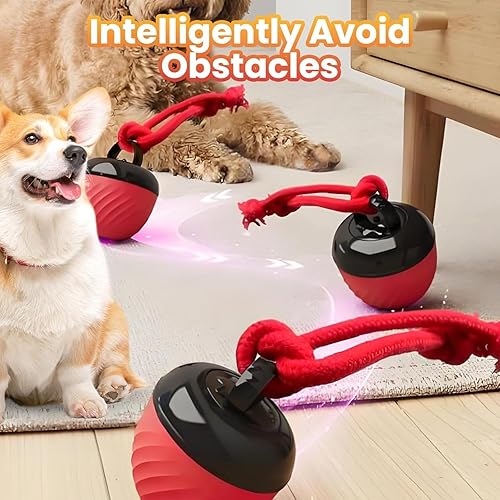 Miniatura 7 de Pelota de juguetes interactiva para perros, pelota inteligente para cachorros con cuerdas, camino aleatorio eléctrico automático para perros
