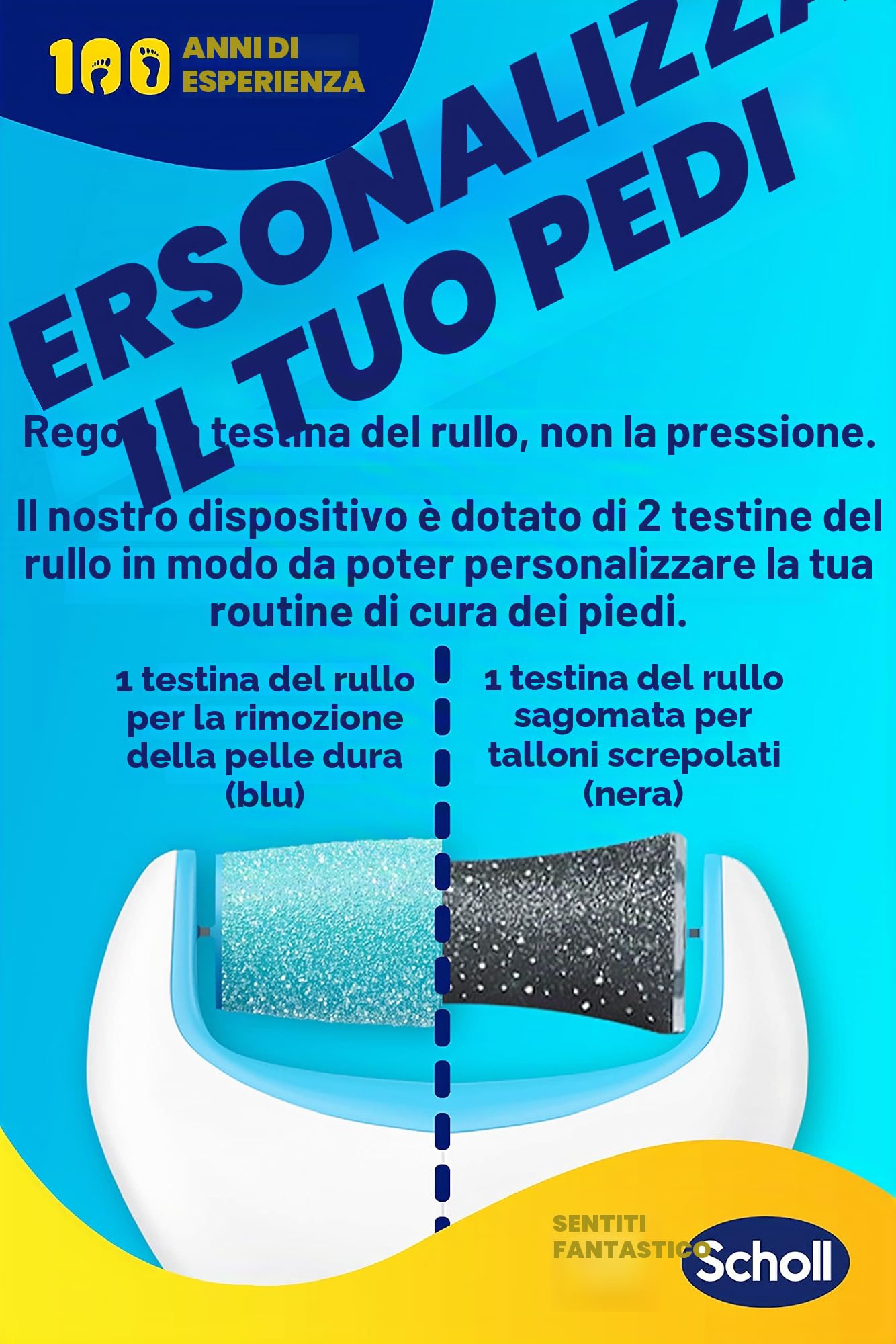 Scholl Velvet Smooth - Roll elettrico per pedicure, per rimuovere la pelle indurita, con testina esfoliante