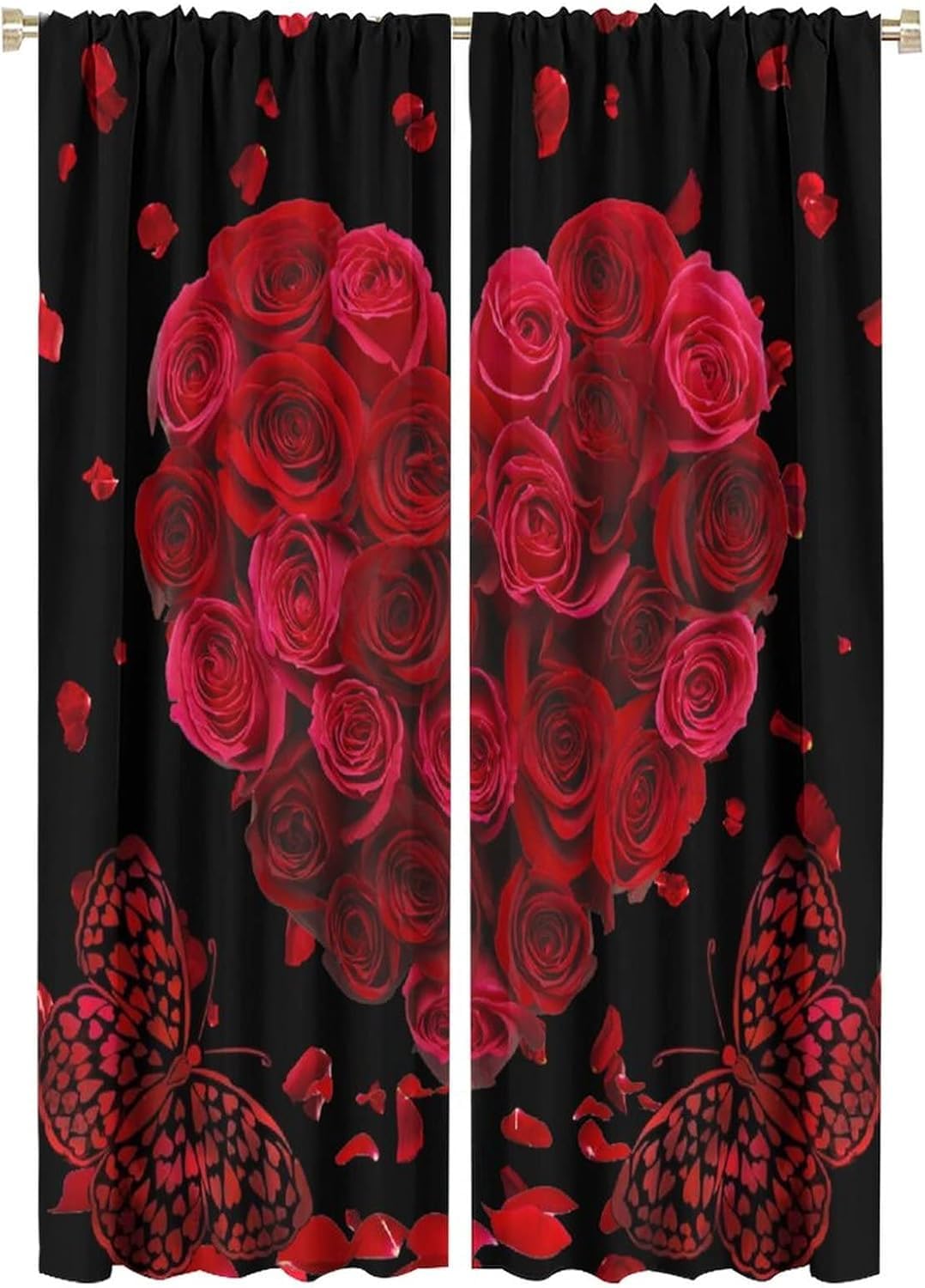 Rideaux Occultants Enfants 3D Fleur Rose en Polyester Motif Moderne pour Chambre