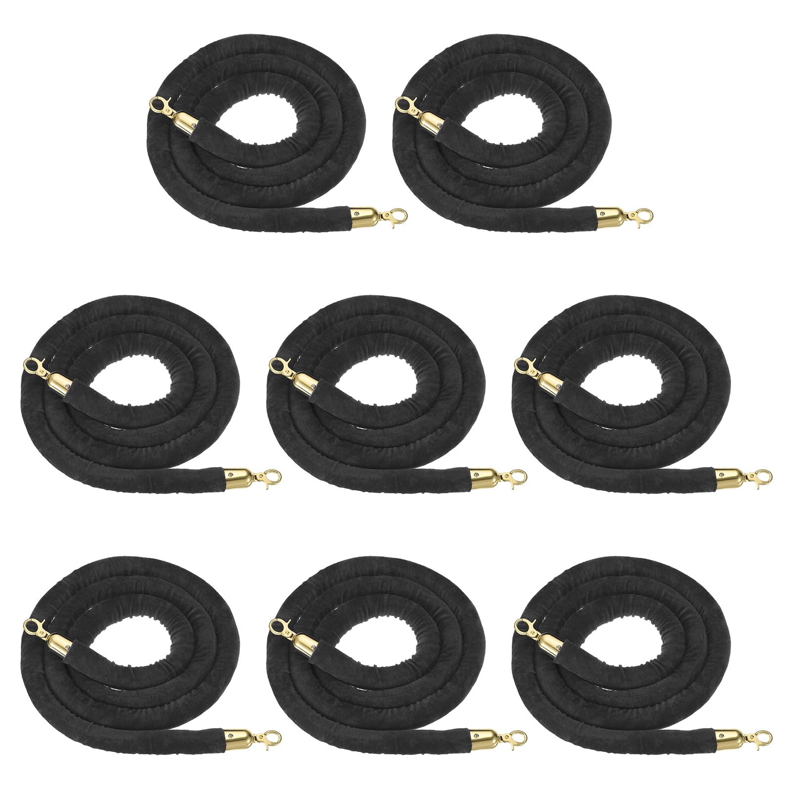 PATIKIL 8 Unidades Cuerda De Terciopelo Negro Para Postes De 8 Pies Con Ganchos Dorados De Acero Inoxidable Para Control De Multitudes Y Eventos En Alfombra Roja Cines Y Actividades