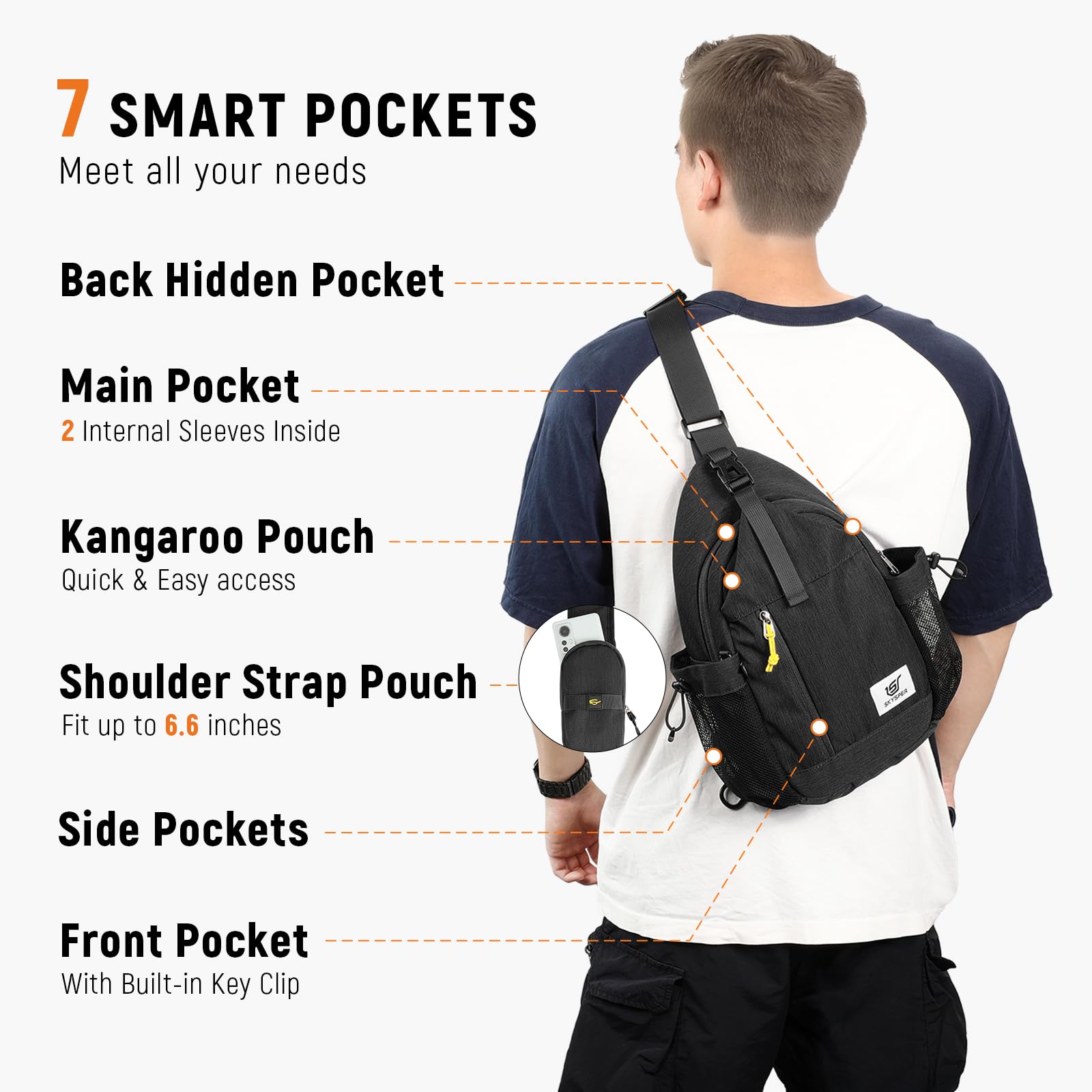 Bolso bandolera antirrobo RFID Travel Cross Body Shoulder Sling Mochila, Negro, Mediana, Bolso bandolera antirrobo 3