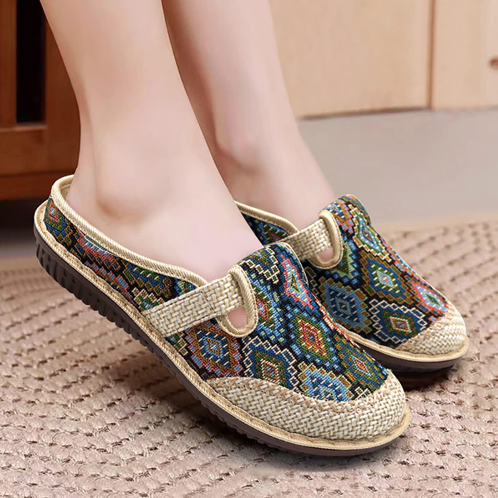 Damskie ślubne płaskie płaskie buty w stylu narodowym wsuwane tradycyjne damskie wsuwane mokasyny lekkie oddychające buty