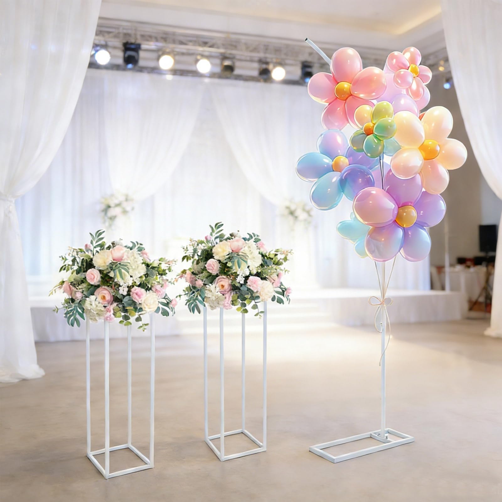 Ballonbogenständer Hochzeitsblumenständer Set 3-teilig, Bogen & 2 Ständer | Hochzeitsblumenständer Stahlrohr mit Einbrennlackierung, 200cm Bogenhöhe,80cm Ständerhöhe,10kg Tragkraft,inkl.Montagewerkzeug
