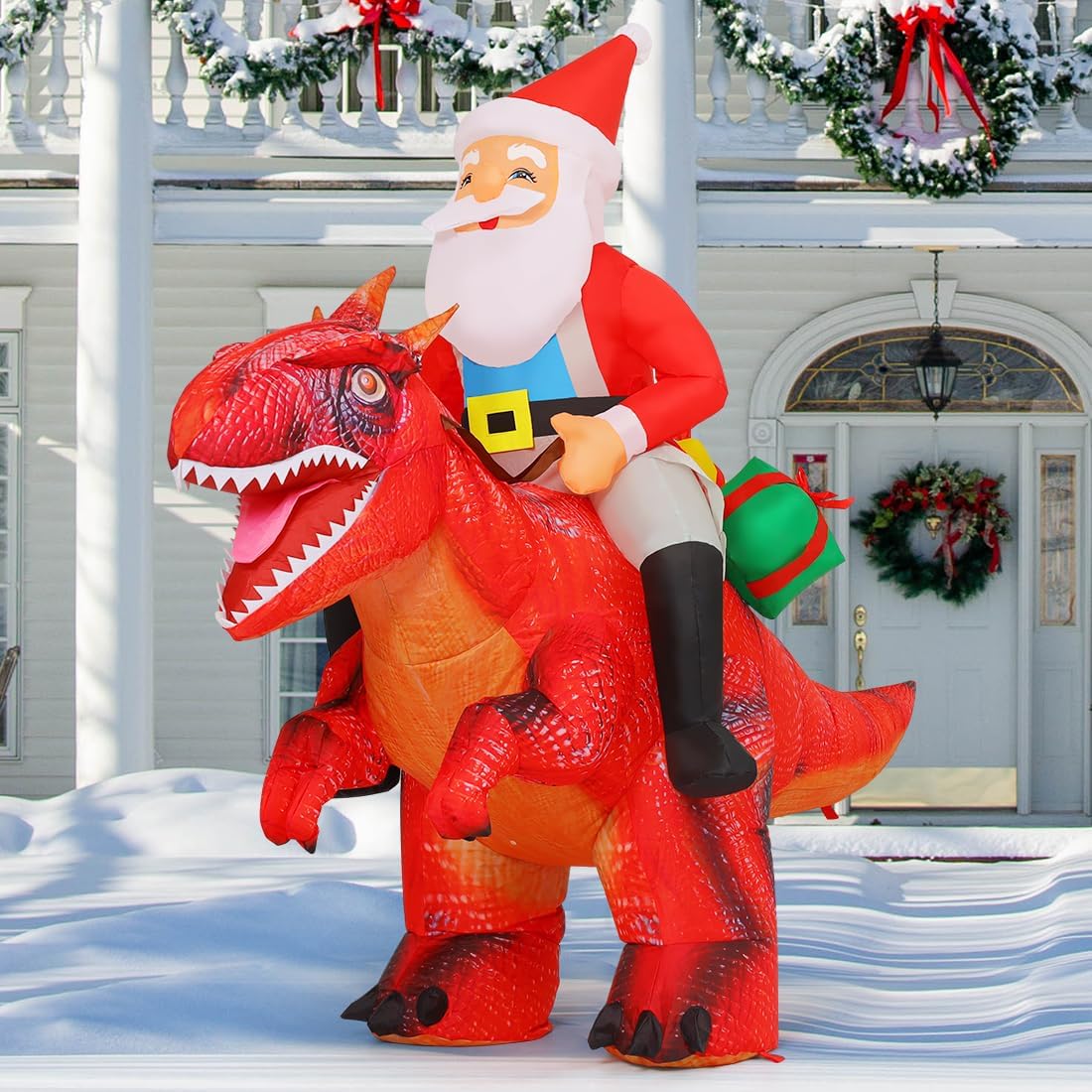 COMIN 5.2 FT Christmas Inflatables Outdoor Decorations, Blow Up Santa Claus Simulation Dinosaur with Built-in LEDs for Xmas Indoor Outdoor Yard Lawn Garden - Image 5