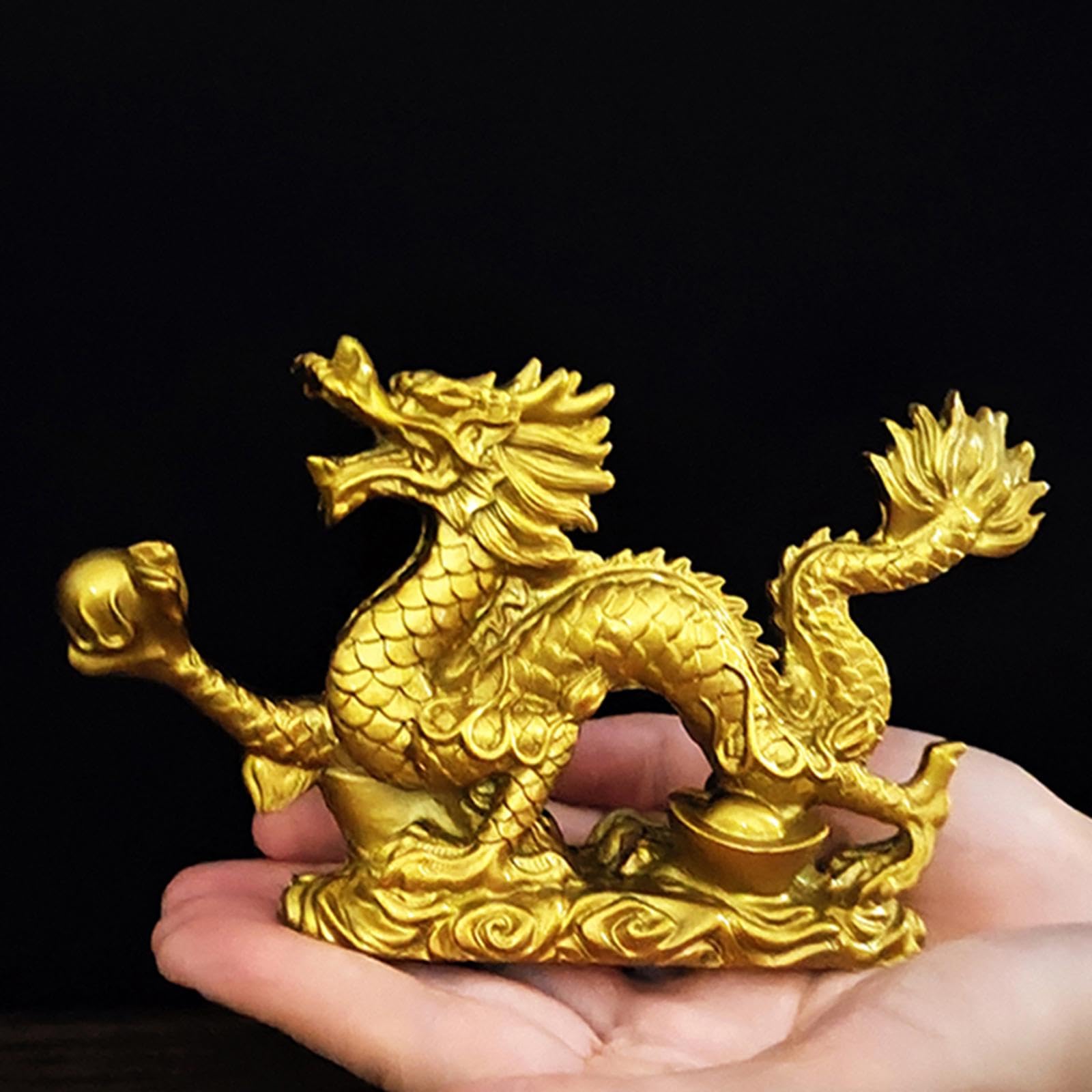 金色のドラゴンと魚の彫刻　小判　金龍⭕️ Amazon.co.jp: PUNNI中国の宝物ドラゴン像、宝物風水像コレクター収集