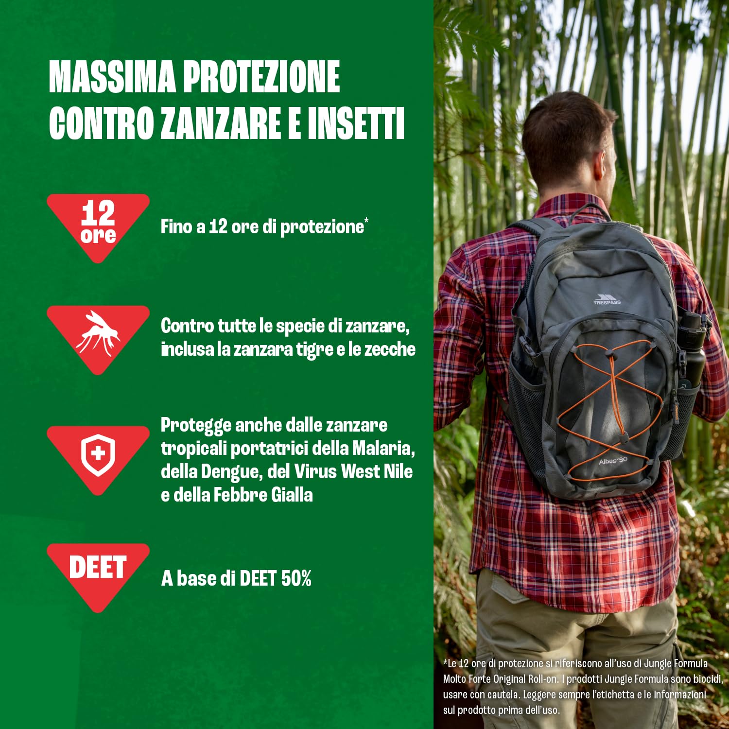 Jungle Formula Molto Forte Spray Repellente antizanzare - Fino a 9 ore di protezione - Zanzare, zecche, insetti aggressivi - Deet 50% - Condizioni estreme, viaggi tropicali e zone infestate - 75 ml