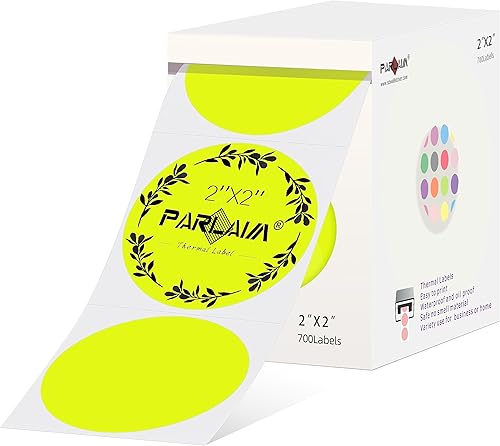 PARLAIM Etiquetas circulares térmicas de 2 pulgadas, 700 etiquetas redondas de impresora térmica directa para diseño de botellas de negocios, código