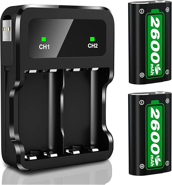 Ponkor Rechargeable Battery Packs for Xbox Series X|S/Xbox One, 2x2600mAh Batteries with High-Speed Charging Station for Xbox One S/Xbox One X/Xbox One Elite Wireless Controller